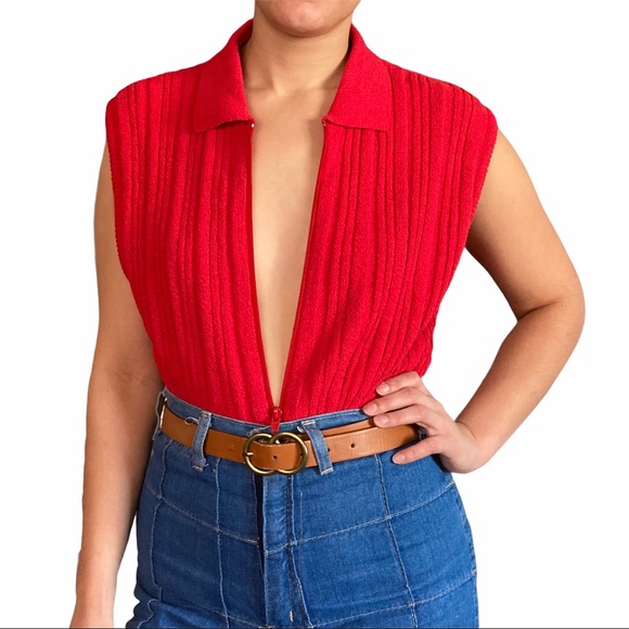 Vintage 70s Ribbed Zip Vest Top - Picture 3 of 7